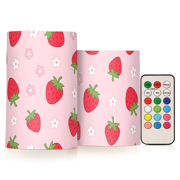 Strawberry Petal Flameless Candles Flickering with Remote and Timer Battery Operated LED Pillar Candle Set of 2