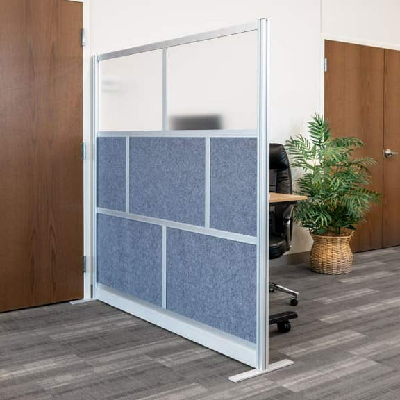 Luxor Workflow Modular Wall Room Divider System - Black Frame - 70" x 70" Add-On Wall with Whiteboard, Freestanding