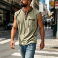 thumbnail image 4 of Mens Button Henley Neck Sleeveless Shirts Summer Muscle Cotton Tank Tops Relaxed Fit Plain Oversized Tshirts with Pocket, 4 of 5