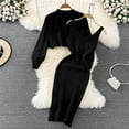 thumbnail image 6 of Women's 2 Piece Sweater Dress Set Ribbed Knit Crop Tops and Bodycon Dresses Outfits Long Sleeve Casual Sweaters Sets Black One Size, 6 of 6