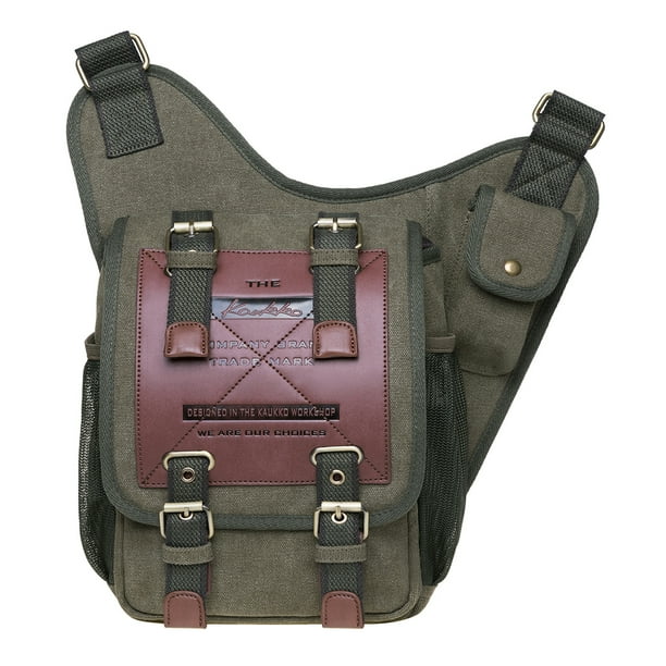 Bolso bandolera de hombro de lona vintage KAUKKO FH03-armygreen