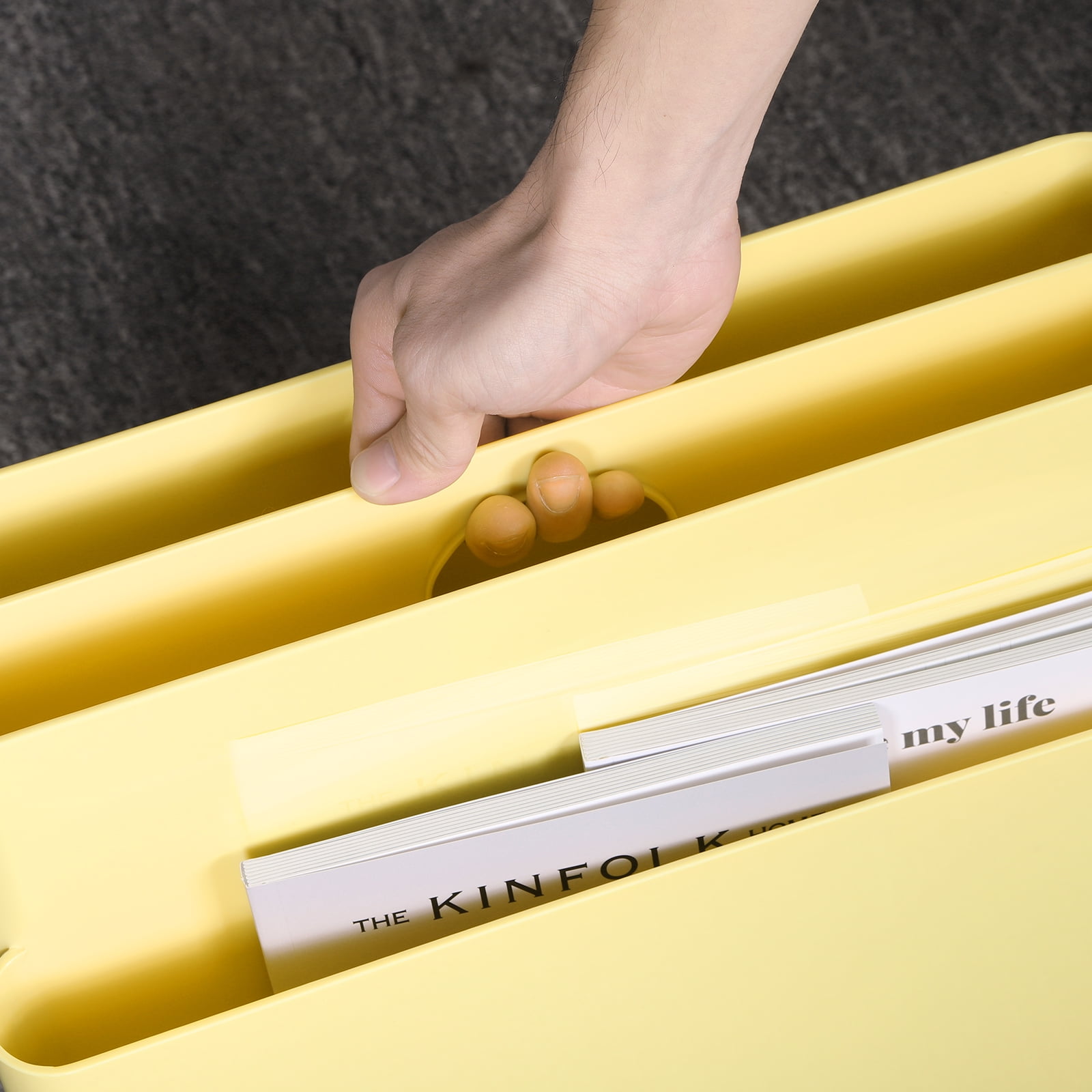 Freestanding Four Pocket Plastic Magazine Rack File Holder, Yellow