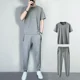 thumbnail image 2 of Conjunto de pantalones lisos para hombre, conjunto de camiseta y pantalones para entrenamiento sin logotipo para hombre, conjunto básico negro de dos piezas, camiseta nueva a juego de alta calidad, 2 of 5