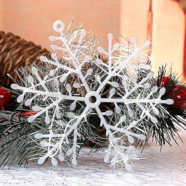 Copos de nieve Decoración navideña, Copo de nieve con brillo navideño blanco, Decoraciones de cuerdas colgantes con copos de nieve navideños, Adecuado para bodas de invierno