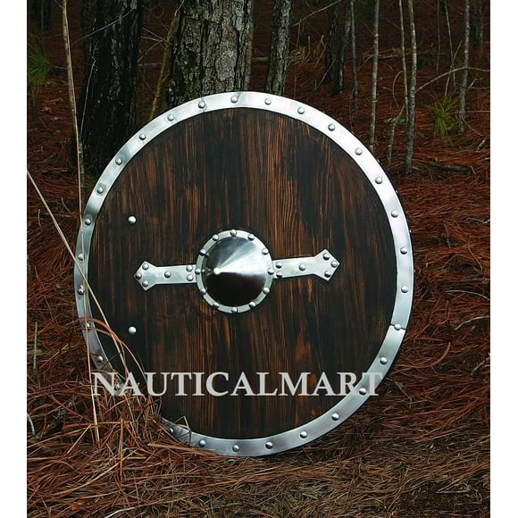 NauticalMart Viking Shield Steel and Dark Brown