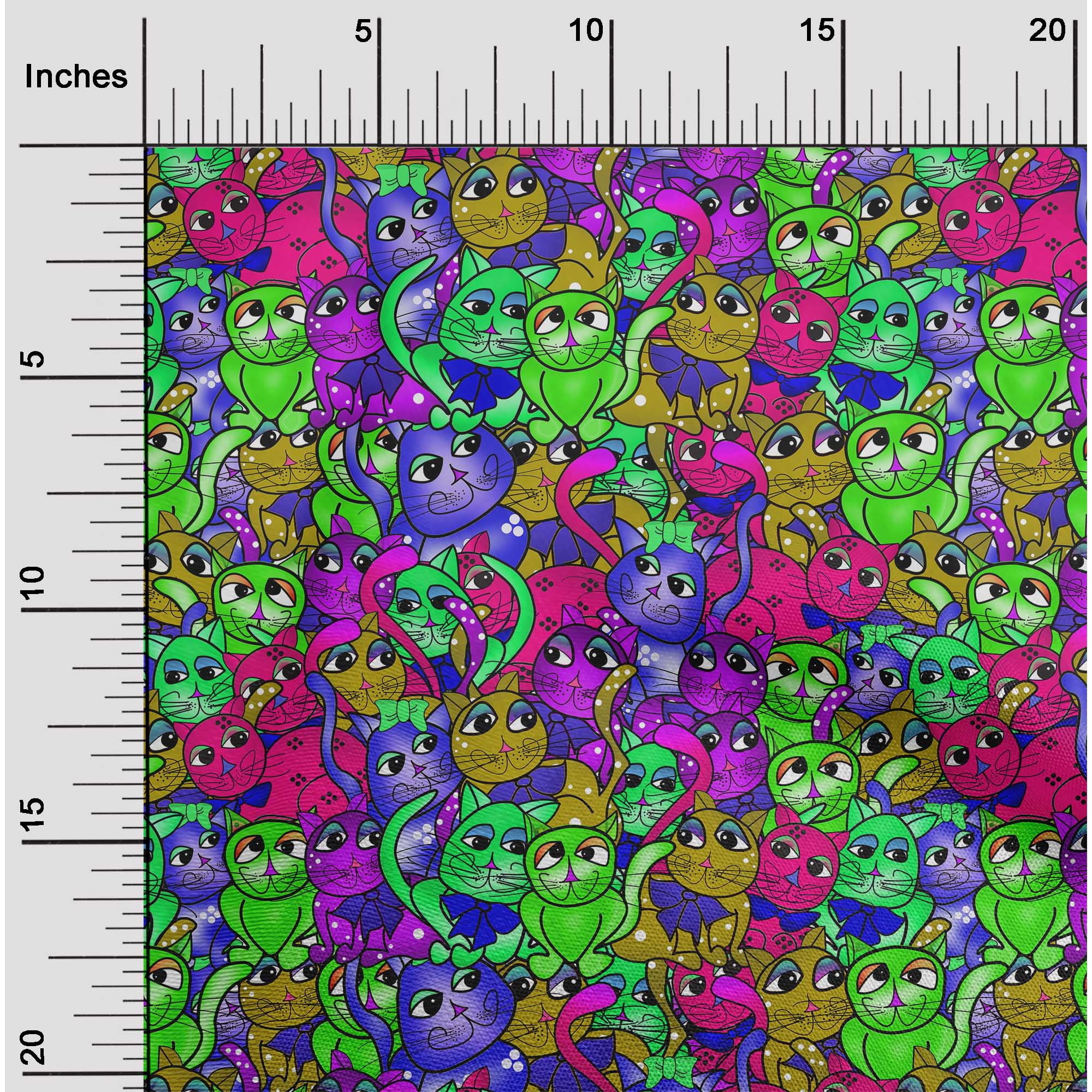 oneOone Velvet Multicolor Fabric Cat Craft Projects Decor Fabric Printed By The Yard 58 Inch Wide