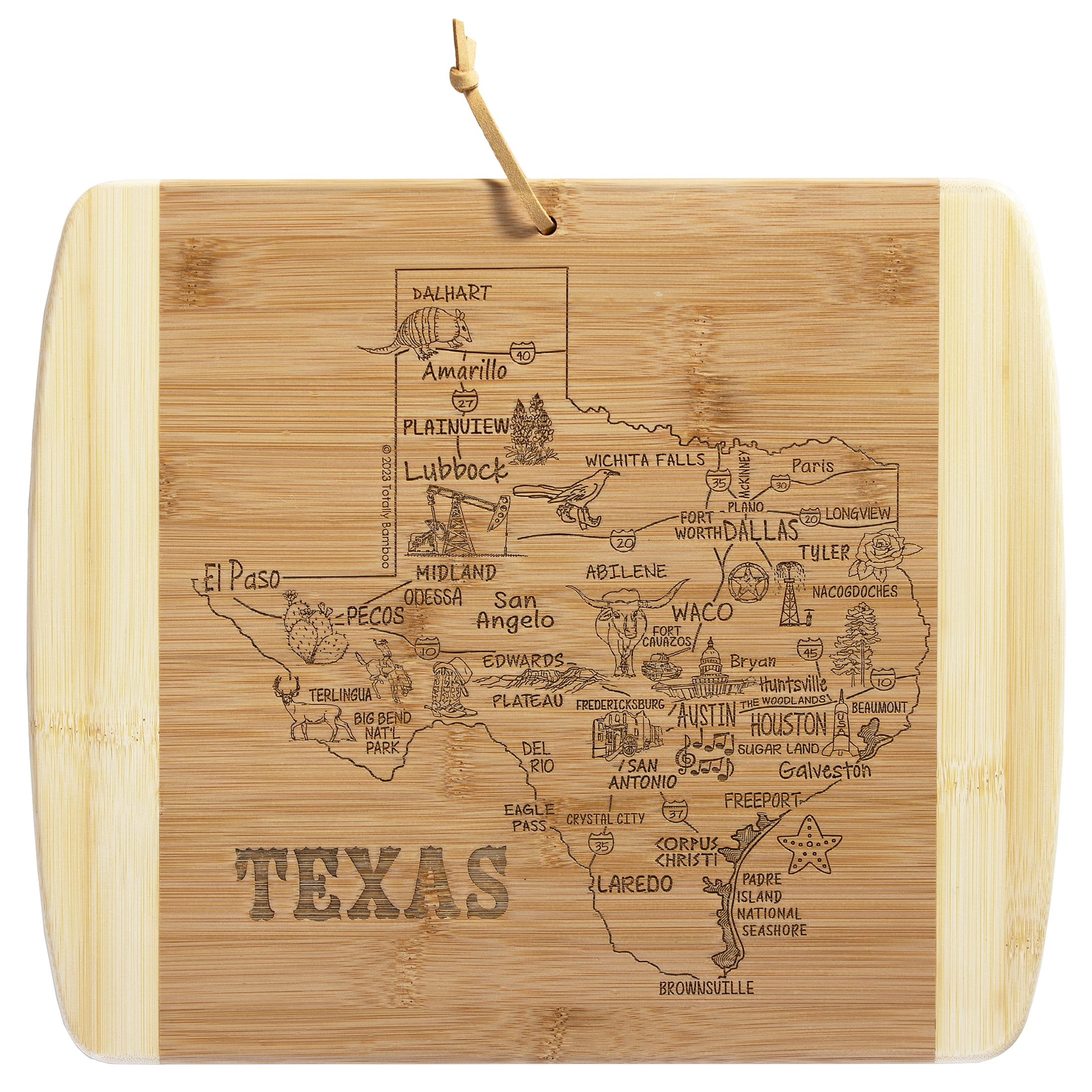 (2 pack) TB Home Texas State Bamboo Wood Cutting Board and Charcuterie Serving Platter, 13” x 11”
