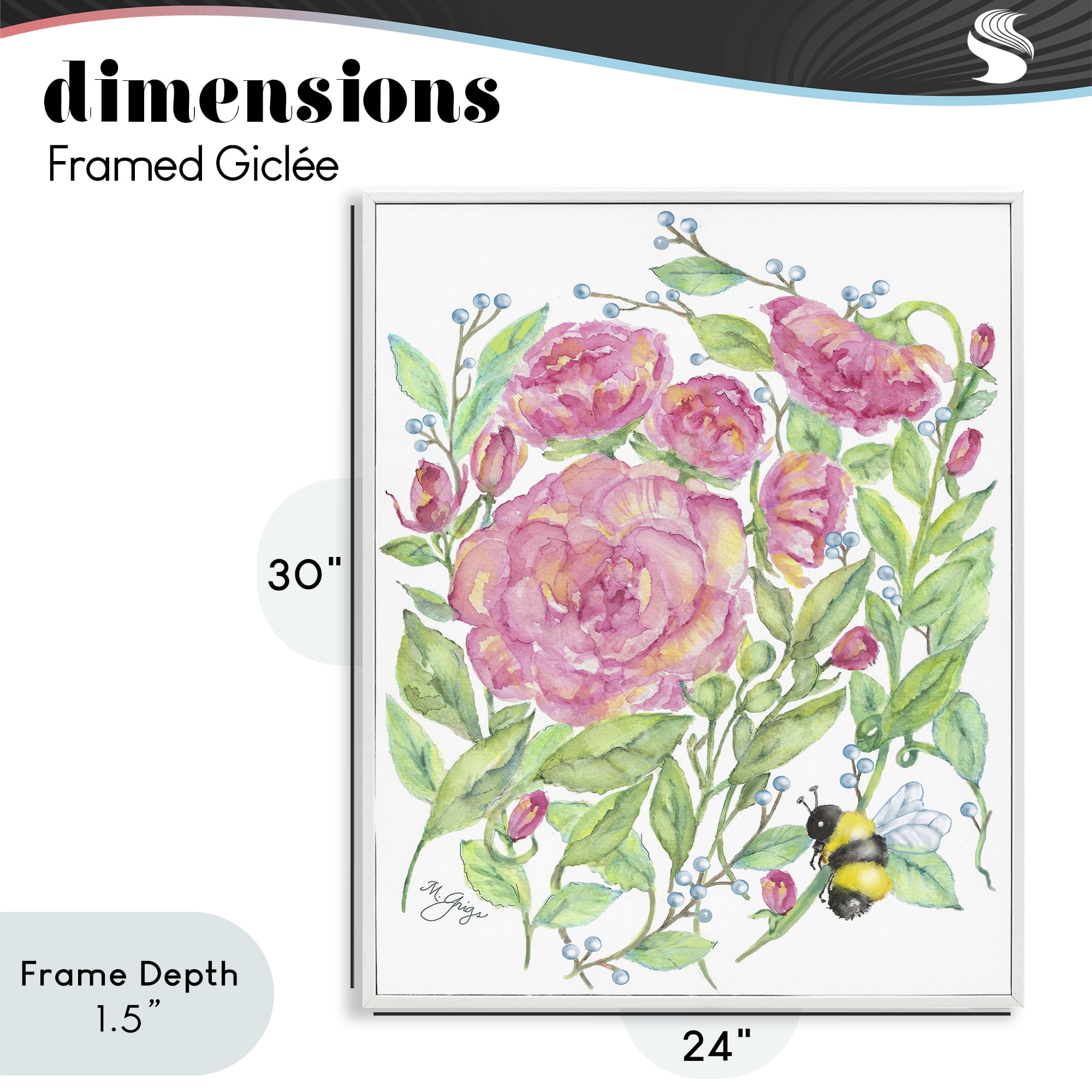 Stupell Industries Peony & Bumble Bee White Framed Giclee Art, design by Maureen Grigs