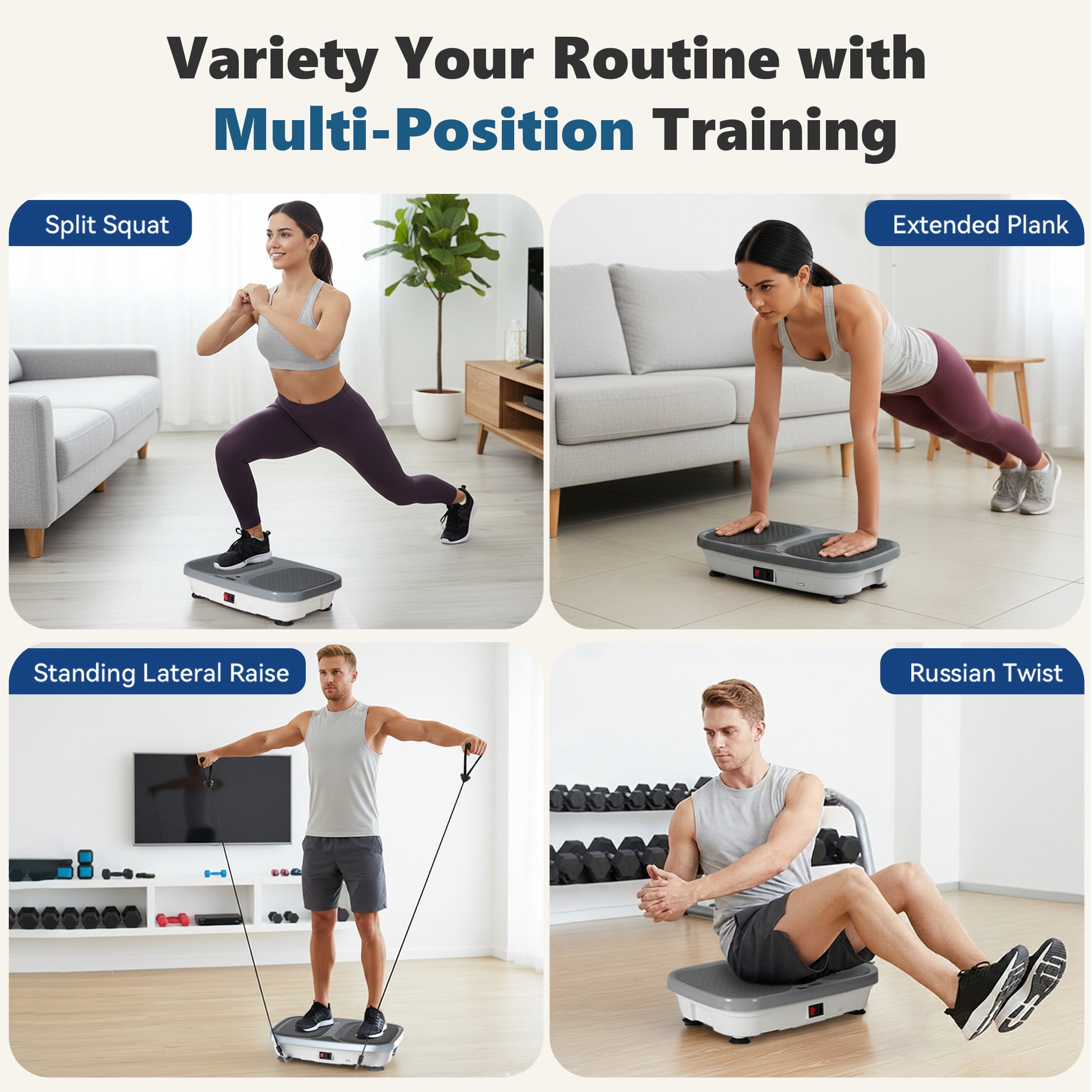 SHOUFTW Vibration Plate, Vibrating Platform Exercise Machines, Whole Body Fitness Machine for Weight Loss, Toning & Wellness for Home Gym, Gray