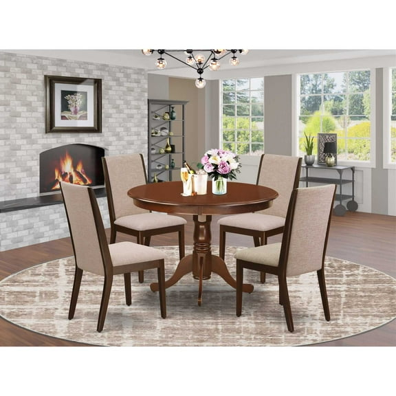 East West Furniture Dining Room Set Mahogany, HLLA5-MAH-04