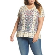 Lucky Brand Women's Plus Size Morrocan Tile Tee, Multi, 1X