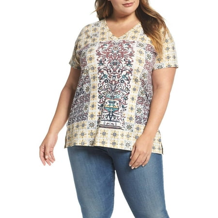 Lucky Brand Women's Plus Size Morrocan Tile Tee, Multi, 1X