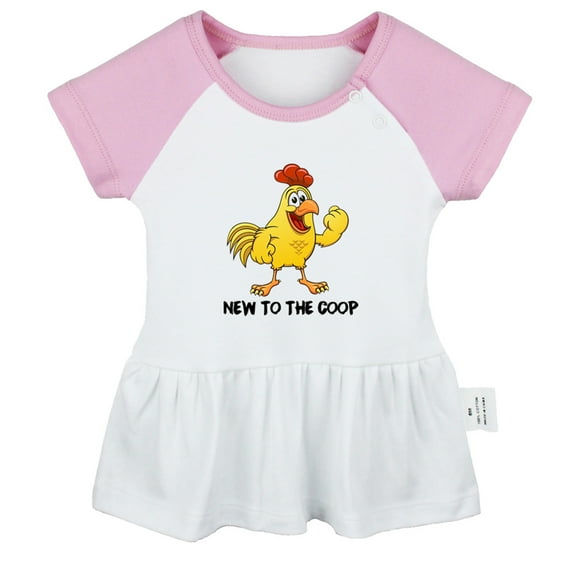 iDzn New to the Coop Chicken Funny Dresses For Baby, Newborn Babies Skirts, Infant Princess Dress, 0-24M Kids Graphic Clothes (Pink Raglan Dresses, 0-6 Months)