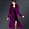 thumbnail image 1 of Chaquetas de longitud media con cuello de solapa para mujer, abrigos de lana gruesa de piel con doble botonadura, Color sólido elegante, Otoño e Invierno, 1 of 5