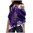 thumbnail image 1 of Christmas Tree Print Off The Shoulder Sweatershirt For Womens Causal Blouse Long Sleeve Loose Slouchy Pullover Plus Size Tops, 1 of 3