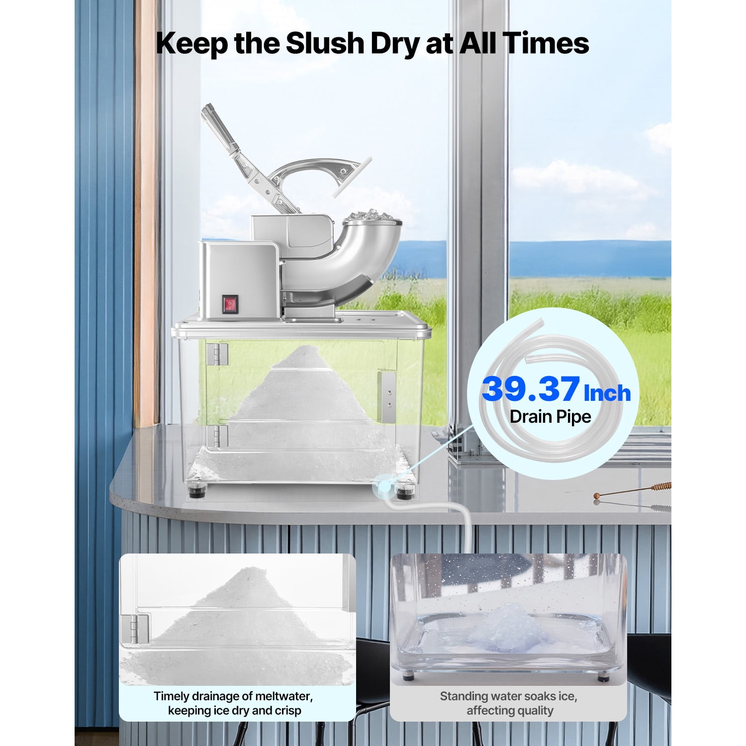 KFFKFF Commercial Ice Crusher 661LBS/H, 350W Electric Snow Cone Machine with 4 Blades, 1400RPM Stainless Steel Shaved Ice Maker with 11 Gal Ice Storage, Ideal for Homes, Restaurants, and Bars, White