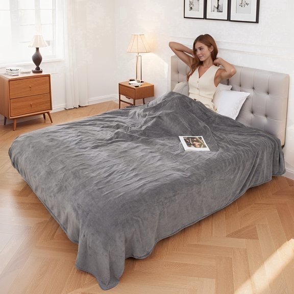 YAKEE Electric Heated Blanket 72"x84" Full Size - Soft Warm Coral Fleece, 4 Heat Levels, 10 Hours Auto-off, Machine Washable with Overheat Protection, Gray