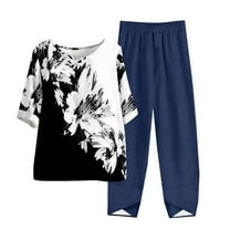 LYXSSBYX Two Piece Sets for Women Summer Women's Casual Round Neck 5/4 Sleeve Top and Pants Digital Printing Two-piece Set
