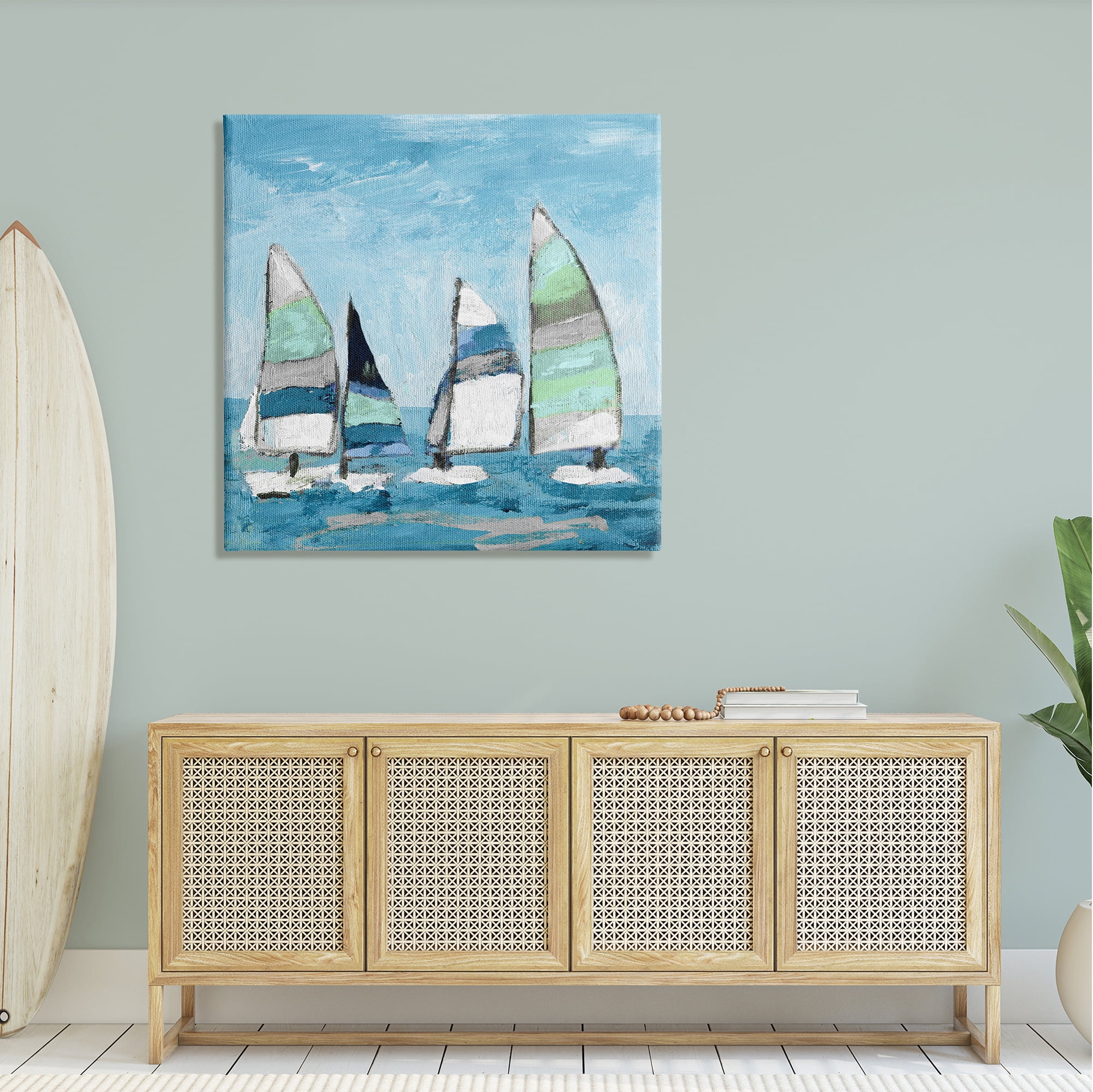 Stupell Industries Floating Striped Sailboats Clear Blue Sky Painting Painting Gallery Wrapped Canvas Print Wall Art, Design by Katrina Craven