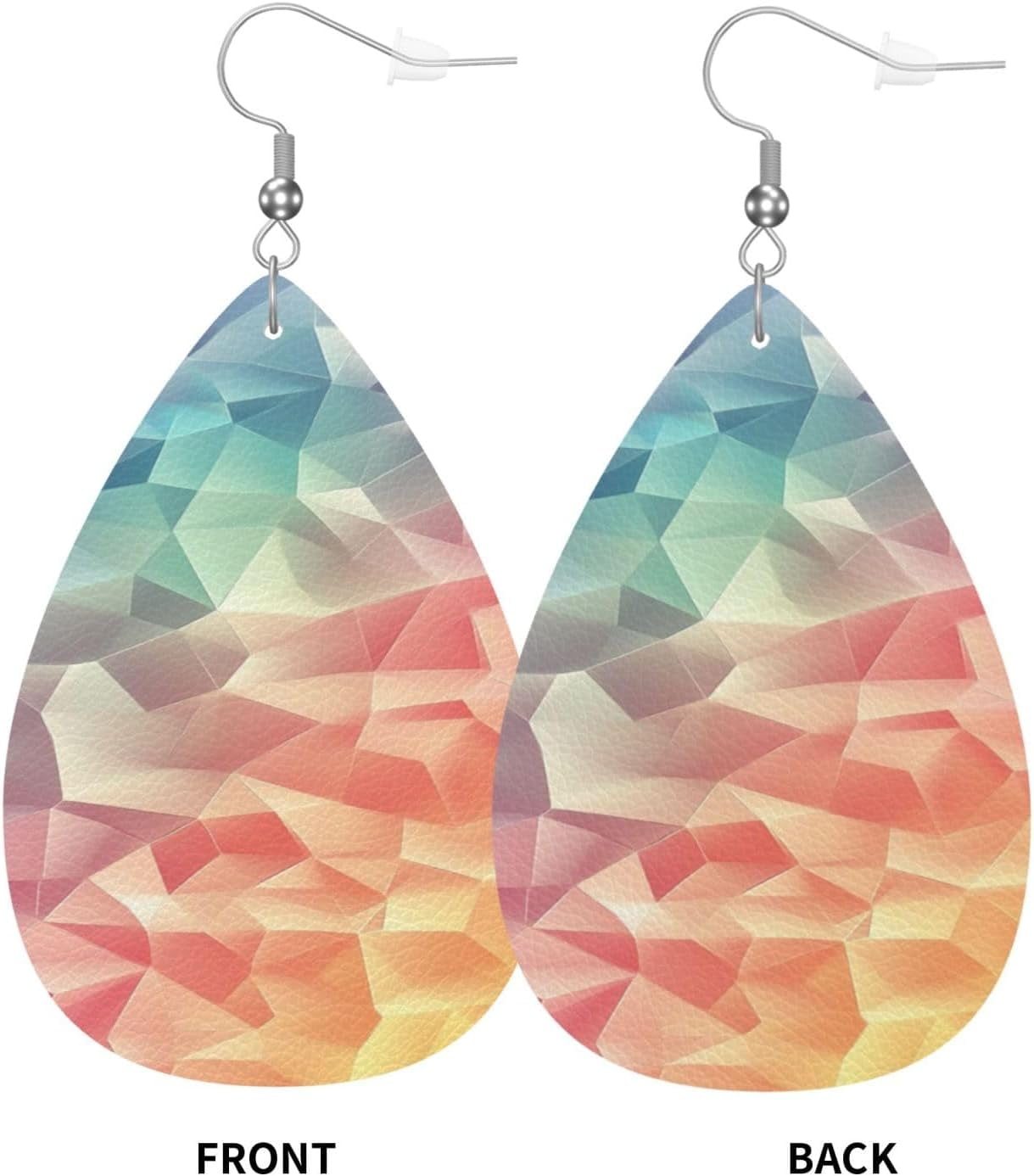 Rainbow Top Geometric Earrings for Women PU Leather Dangle Earrings, Lightweight Leather Teardrop Dangly Ear Pendants Jewelry Gift[o724]