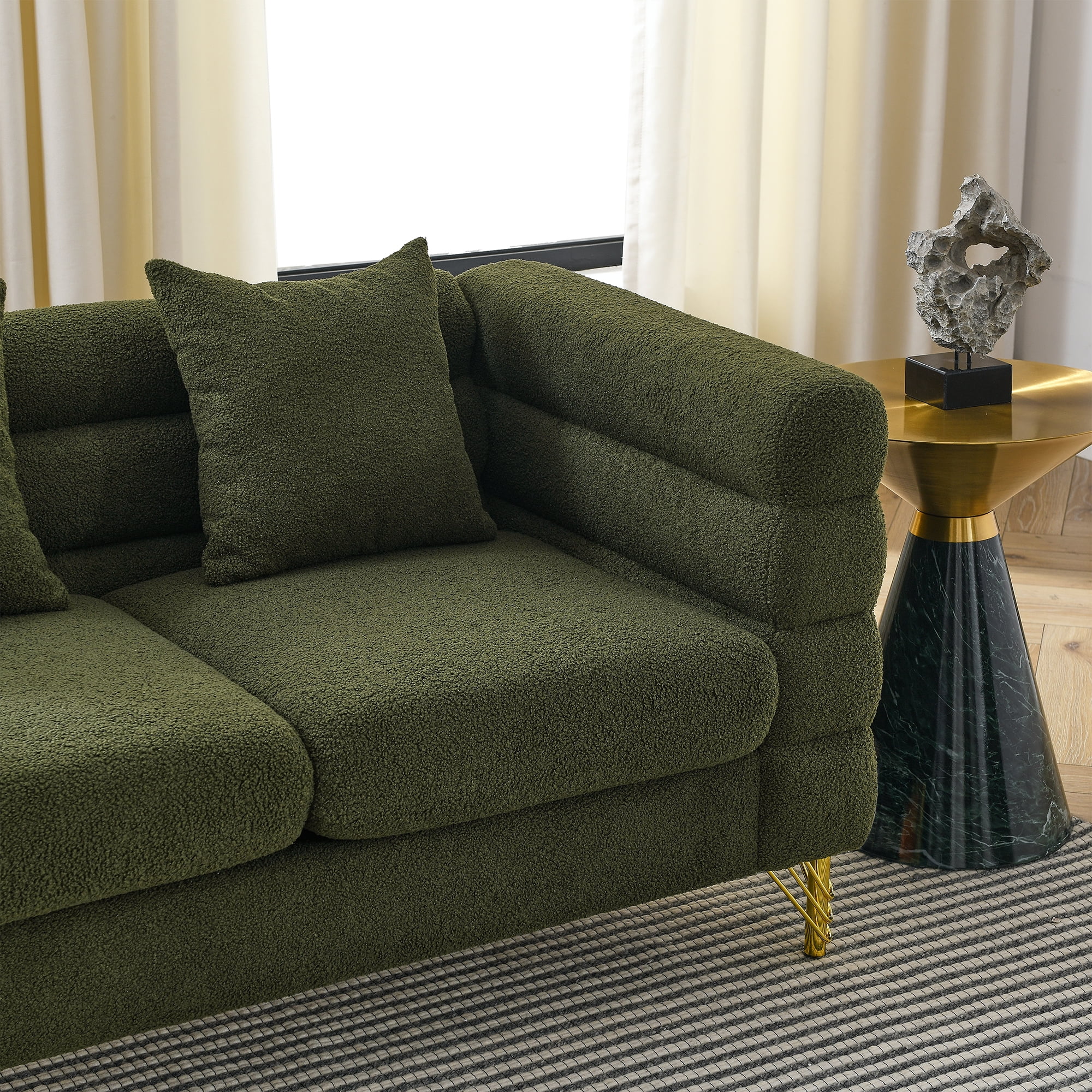 Kadyn 81" Loveseat 3 Seater Sectional Sofa, Fabric Sofa with 3 Pillows, Upholstered Sofa Couch for Living Room, Green