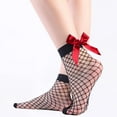 thumbnail image 2 of JeashCHAT Women Bowknot Glitter Solid Fishnet Sock Transparent Elastic Sheer Ankle Socks, 2 of 4