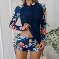 thumbnail image 4 of SWSMCLT Women's Half Zip Up Rash Guard Shirt Floral Diving Bathing Suit Boyleg Printed 2 Piece Long Sleeve Swimsuit Zipper Front Swimming Swim Shorts Navy 8, 4 of 5