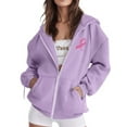 thumbnail image 4 of Breast Cancer Zip Up Hoodie for Women Pink Ribbon Graphic Jackets Fall Winter Oversized Sweatshirt with Pocket, 4 of 6