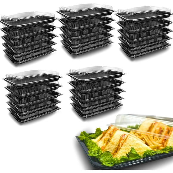 Pack of 6 Sandwich Platter Trays With lids - Reusable Plastic Catering Trays With Lids for Meal Prep
