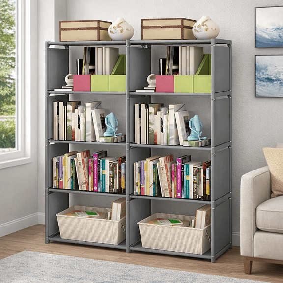 DIY 5-Tier Book Shelf 8 Cube Storage Organizer Cubes Organizer Shelves for Bedroom/Living Room/Office/Closet/Study Room