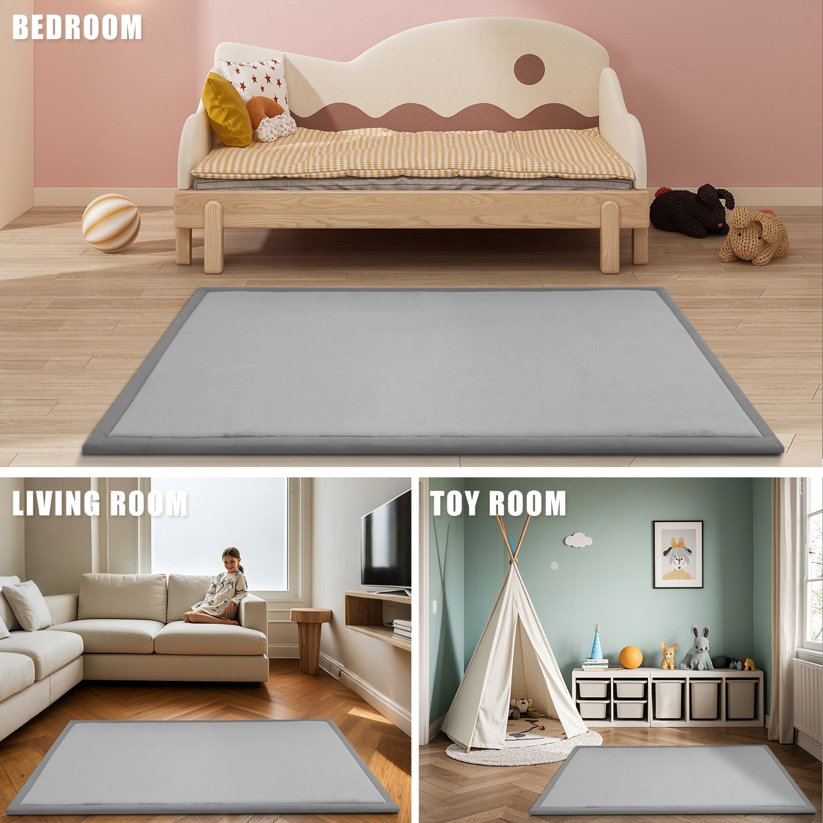 ACOMOPACK Baby Play Mat, 1.3"Thick Memory Foam Area Rug, Soft Coral Velvet Baby Crawling Pad With Non-Slip Backing, 59"X79" Tummy Time Mat, Tatami Padded Carpet, Baby Nursery Rug For Toddlers