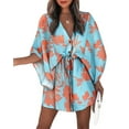 thumbnail image 1 of HKEDES Women's Abstract Geo Surplice Loose Leg Romper, Mini Short Flying sleeve, Jumpsu, 1 of 23