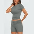thumbnail image 4 of Htigea Womens Workout Sets Casual Cute Comfy Tracksuit Outfits Summer Short Sleeve Tops 2 Piece Shorts Set Fall Savings Gray,S, 4 of 7