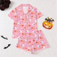 thumbnail image 2 of Likimi Kids Toddler Girls Halloween Pajamas Set Short Sleeve Hallowmas Ghost Print Lapel Button Down Pjs Tops With Shorts For Party Fashionable Homewear, 2 of 9