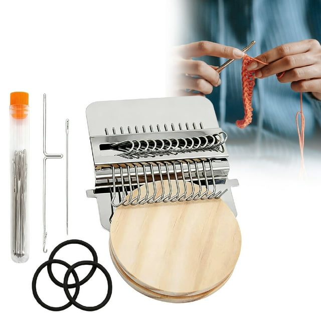 Mini Knitting Loom Kit For Beginners Portable Patch Darning Weaving Tool Set With 14 Piece Wood Frame Needles And Rubber Bands Craft Supplies