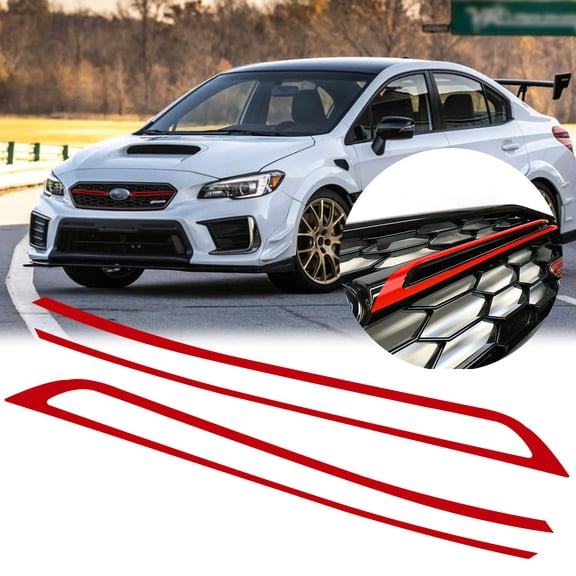 Xotic Tech Front Grille Stripe Vinyl Sticker Glossy Red, Sporty Front Hood Panel Pre-cut Pinstripe Decal Trim for Subaru WRX STI 2018 2019 2020
