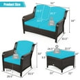 thumbnail image 2 of Patiojoy 5 PCS Patio Rattan Sectional Sofa Set Outdoor Furniture Conversation Set Cushioned Loveseat Sofa Ottoman Turquoise, 2 of 9