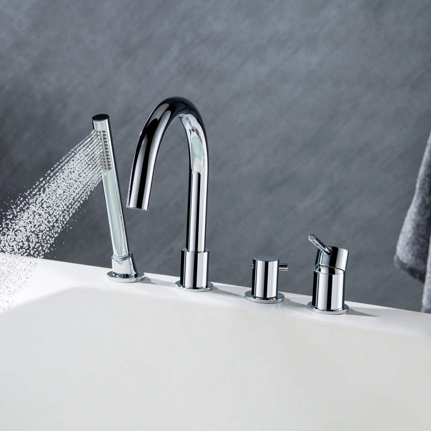 Kibi Circular Deck Mounted Bathtub Faucet with Hand Shower