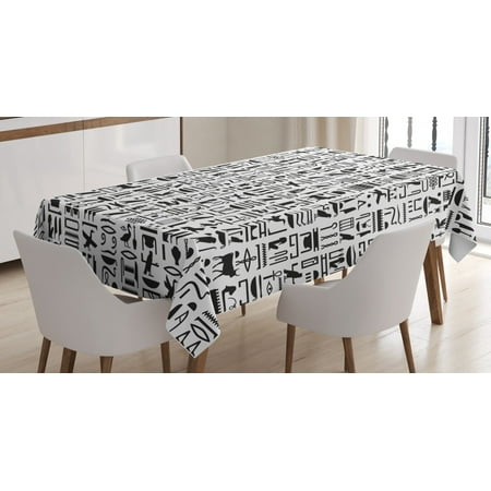 

Egyptian Tablecloth Ancient Egyptian Hieroglyphic Writing Monochrome Composition Old Signs Symbols Rectangular Table Cover for Dining Room Kitchen 60 X 90 Inches Black White by Ambesonne
