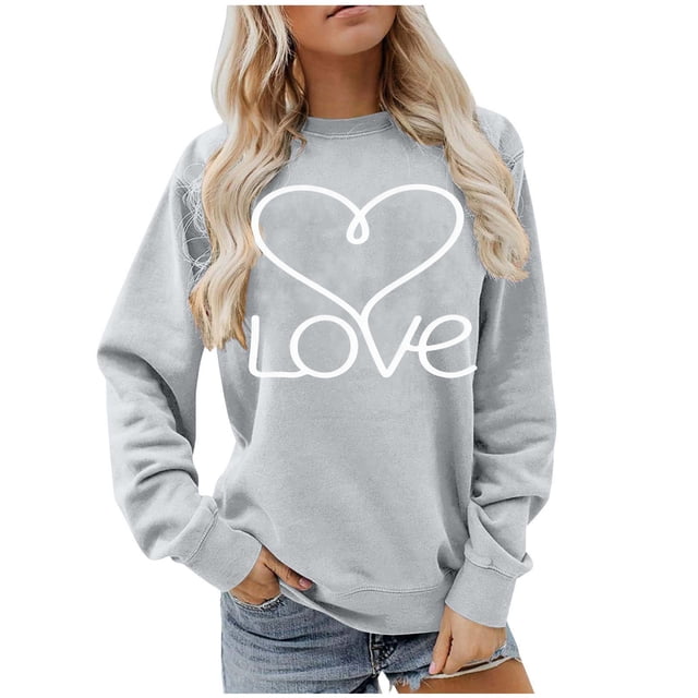 Ounisa Womens Valentines Sweatshirt Love Heart Graphic Print Pullover Casual Long Sleeve Valentine's Blouse Top