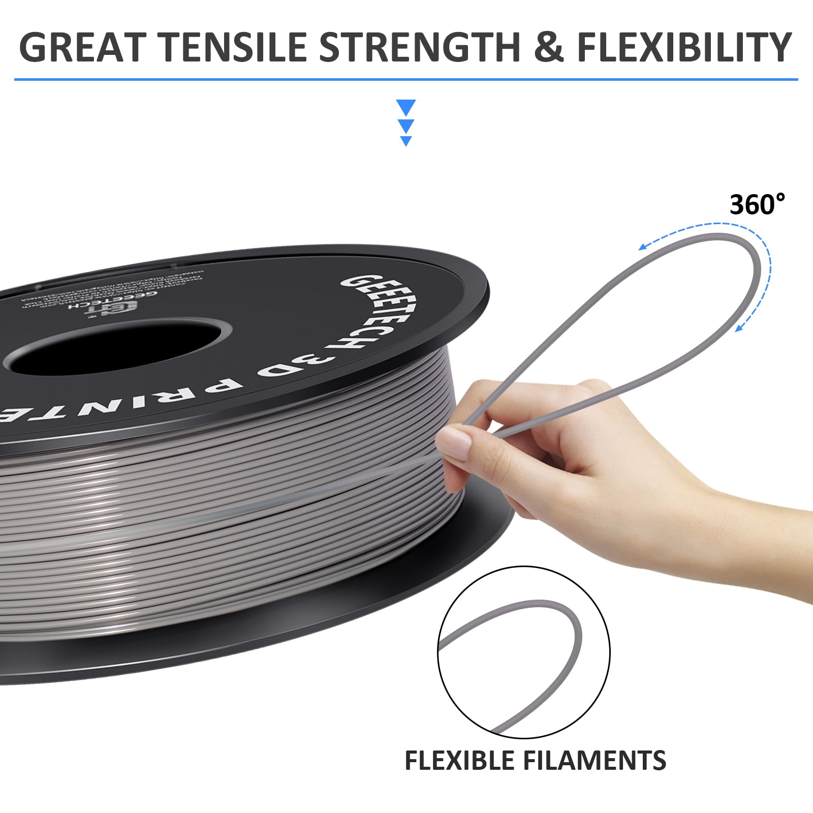 GEEETECH PLA 3D Printer Filament 1.75mm Gray, Dimensional Accuracy +/-0.03mm, 10kg (22lbs) , Vacuum Packaging, Fit for Most 3D FDM Printer