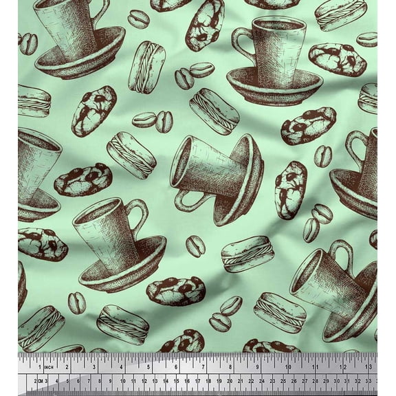 Soimoi polyester Crepe Fabric Burger,Cookies & Cups Print Sewing Fabric Yard 42 Inch Wide