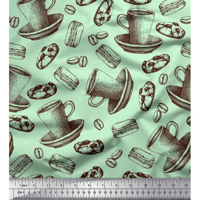 Soimoi Poly Georgette Fabric Burger,Cookies & Cups Decor Fabric Printed Yard 52 Inch Wide