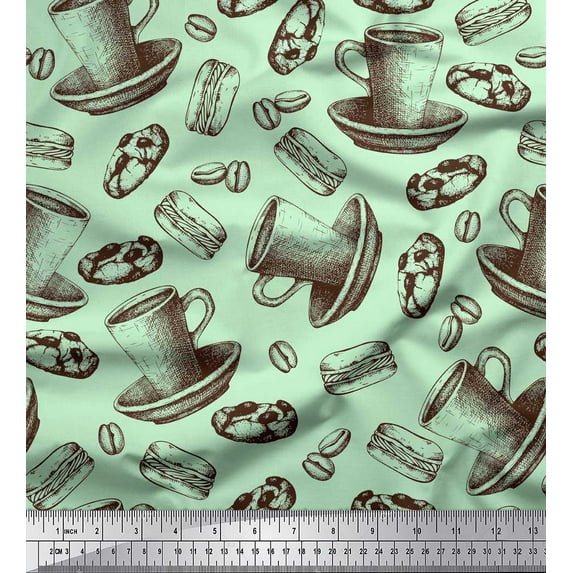 Soimoi Cotton Voile Fabric Burger,Cookies & Cups Print Sewing Fabric Yard 42 Inch Wide