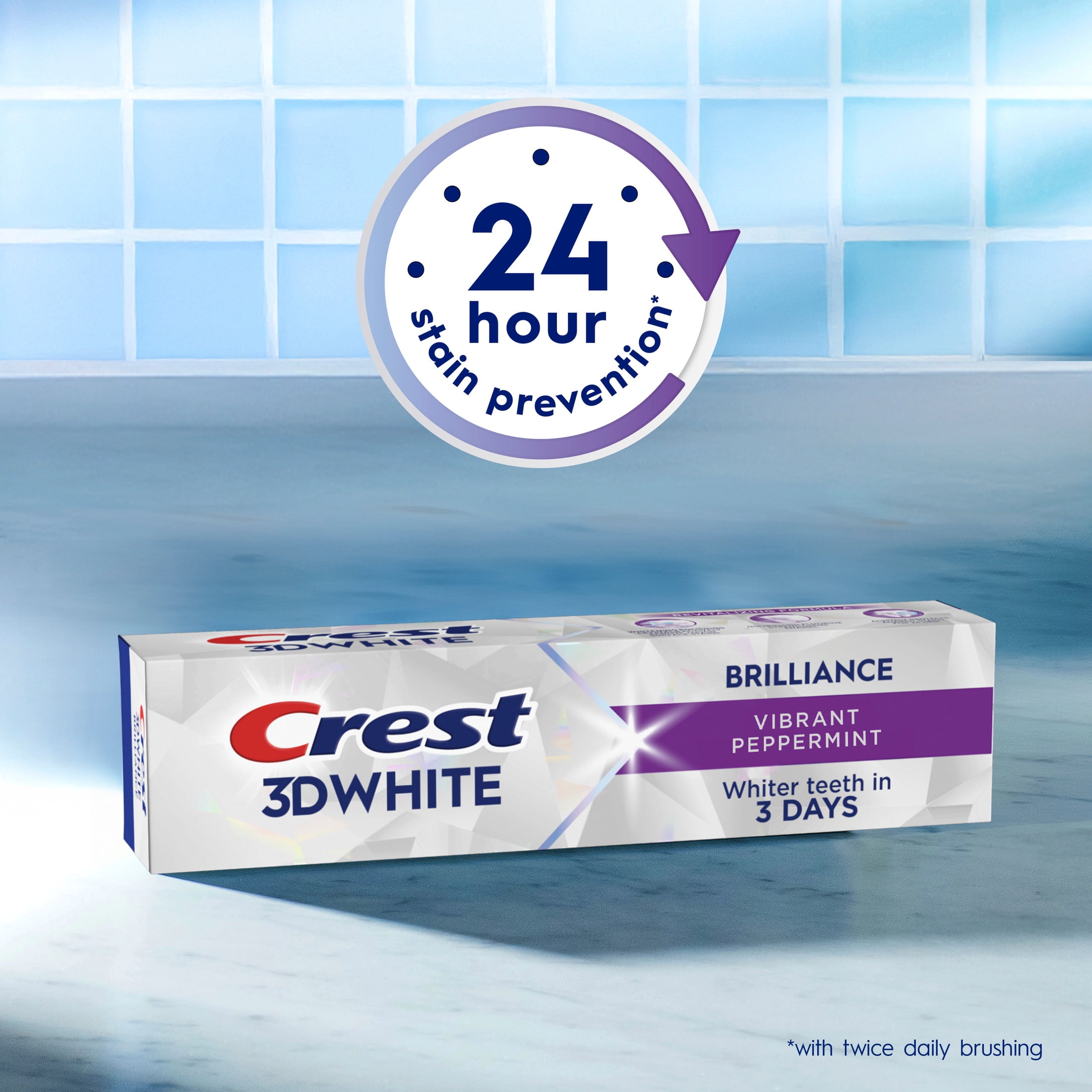 Crest Toothpaste, 3D White Brilliance Vibrant Peppermint Teeth Whitening Toothpaste, 2.4 oz