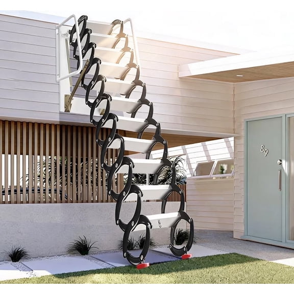 12 Steps Attic Stairs,1320lb Wall Mounted Folding Loft Ladder,Retractable Collapsible Stairs,Extension Steps Ladder with Armrests,Telescoping with Pulldown System