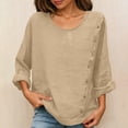 thumbnail image 6 of Paiwinds Women's Solid Color Linen Button Down Top Casual Long Sleeve Shirt with Side Pockets and Scoop Neck Lightweight Loose Blouse for Summer, 6 of 9