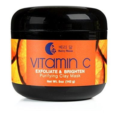 berry moon anti-aging vitamin c clay mask for rough skin, clogged pores, wrinkles, dark spots. with hyaluronic acid, ferulic acid and argan oil. large 5oz