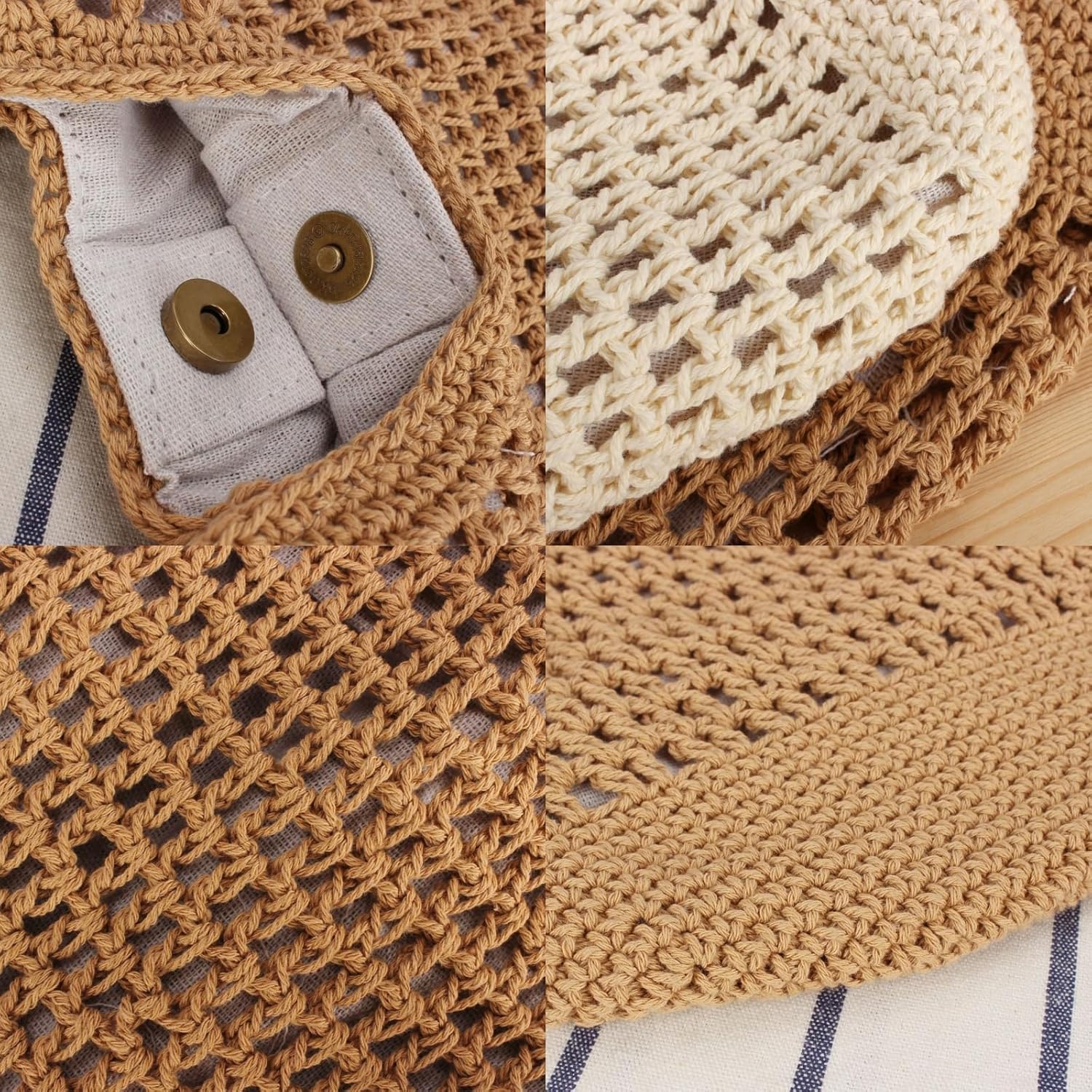 Zhengup Beach Tote Bag Women Summer Purse Crochet Handbag Cotton Knit Woven Shoulder Bag Soft Handmade Mesh Boho Travel Vacation