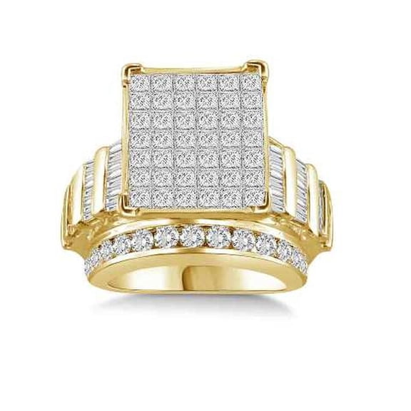 Bellano Women's Ring 4.00CT Round/Princess/Baguette Diamond 10K Yellow Gold